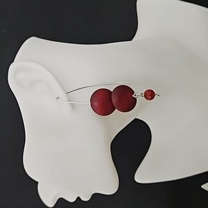 Burgundy Button Shaped Wood Earrings